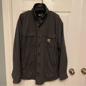 Carhartt Fleece Lined Canvas Cotton Snap Front Men’s Work Chore Jacket Shirt L